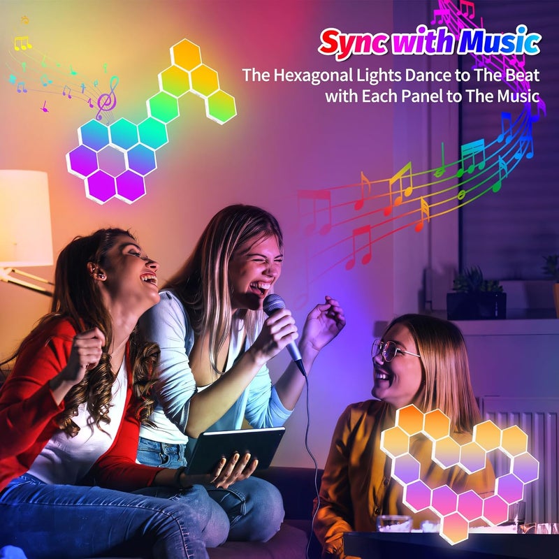 Hervika 12 Pack DIY Hexagon LED Lights, Music Sync RGB Gaming Lights with APP Smart Wall Lights for Bedroom Living Room Decor - Image 3